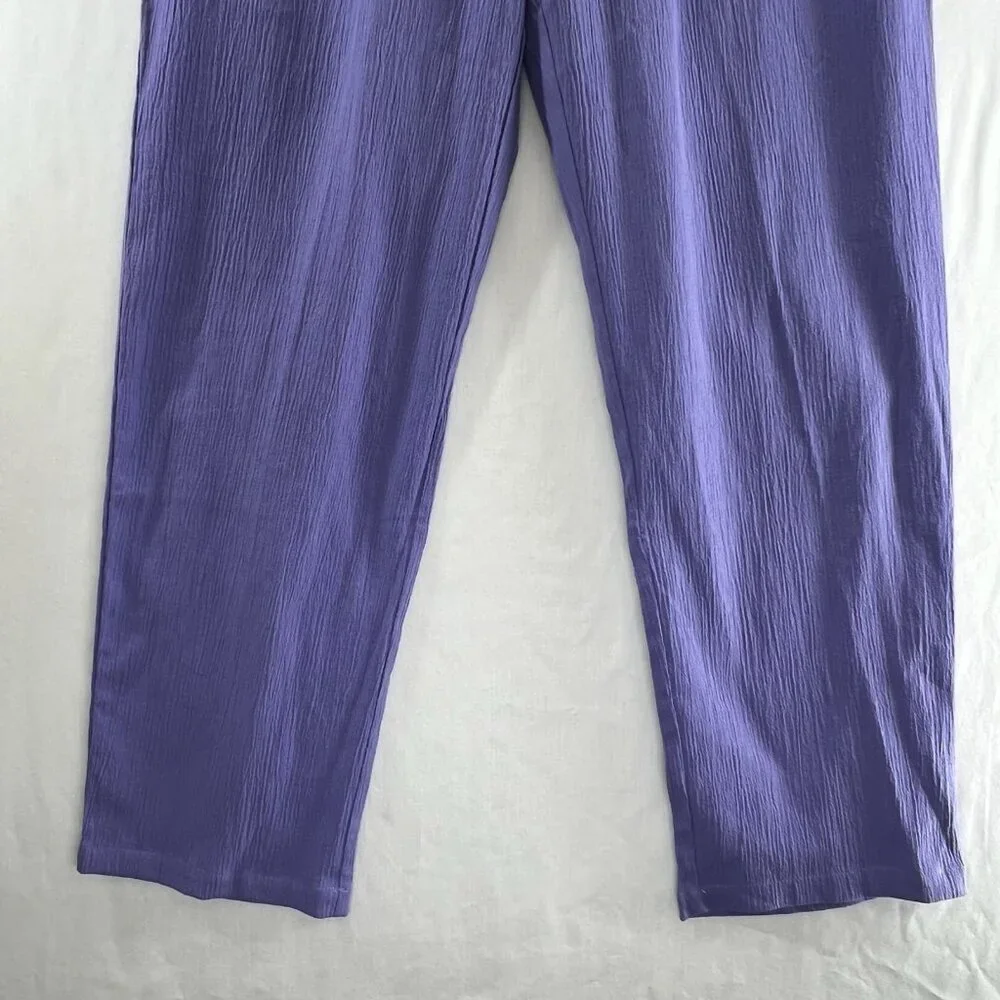 Appleseeds Crinkle Gauze Pull On Pants Womens 12P Elastic Waist High Rise Purple - Picture 4 of 10